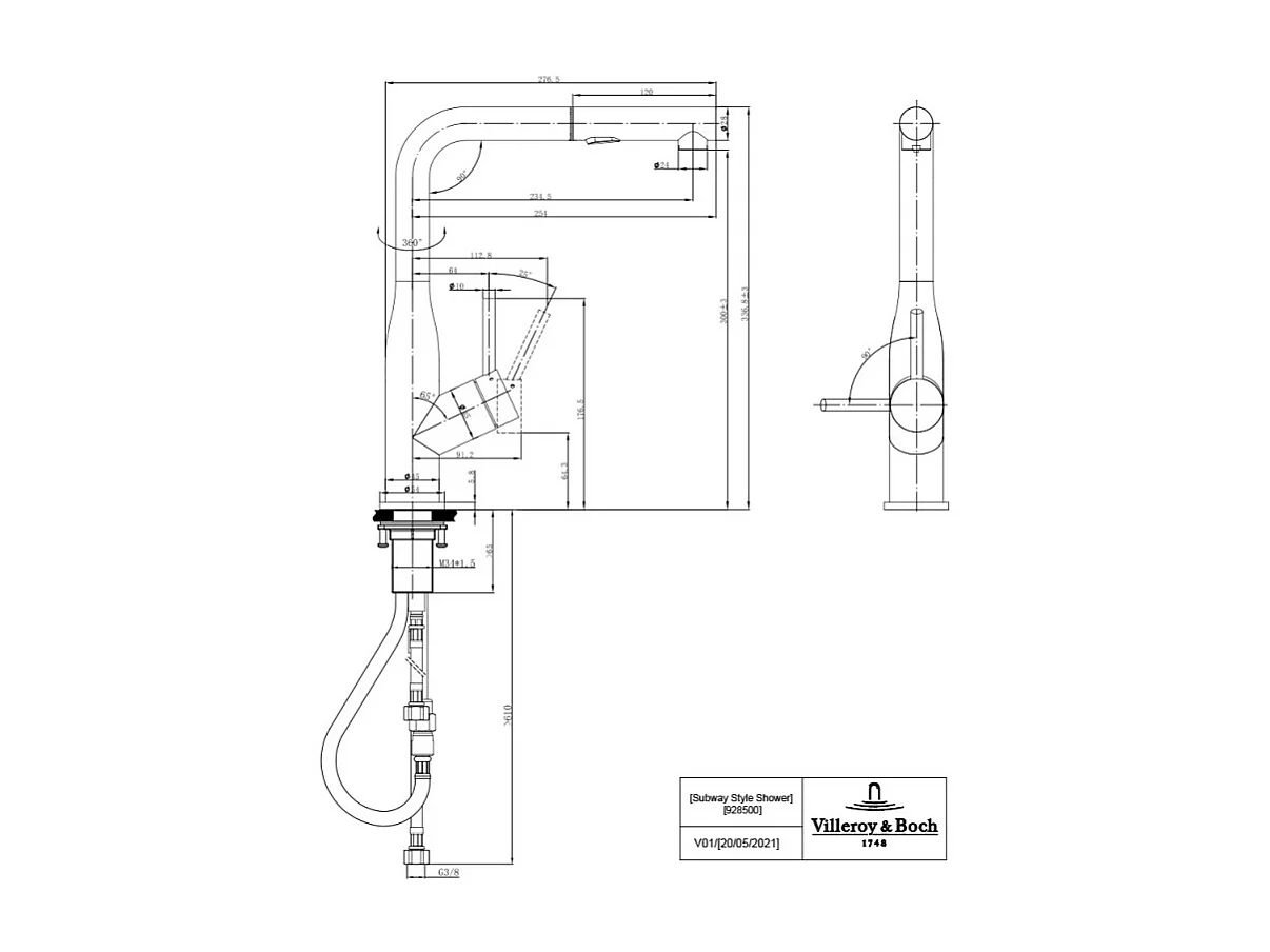 Robinet cuisine VILLEROY ET BOCH Subway Style Shower acier massif + nettoyant