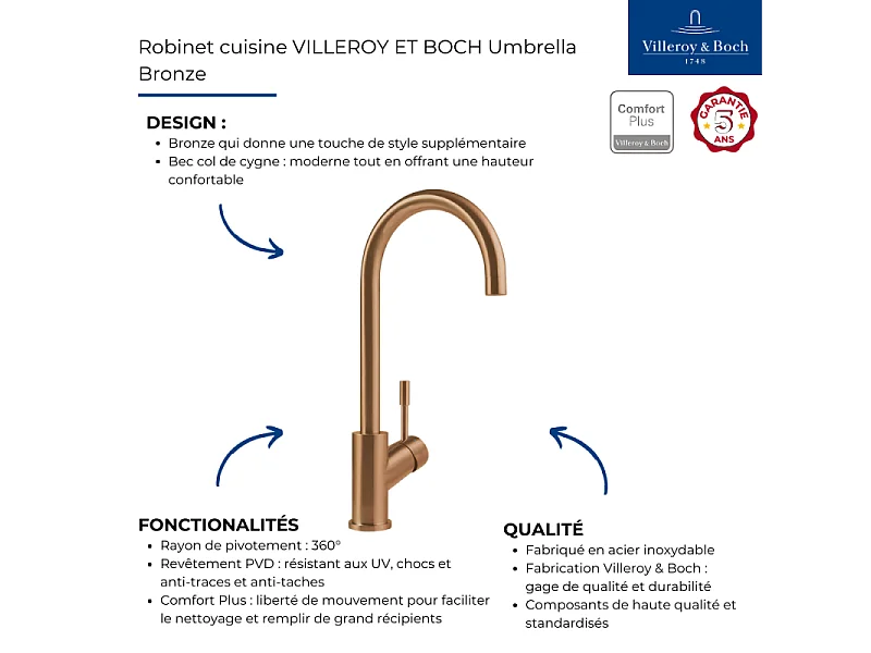 Robinet cuisine VILLEROY ET BOCH Umbrella bronze