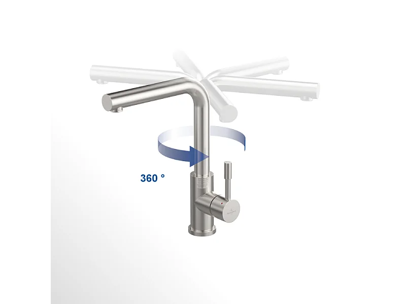 Robinet cuisine VILLEROY ET BOCH Modern Steel acier massif poli + nettoyant