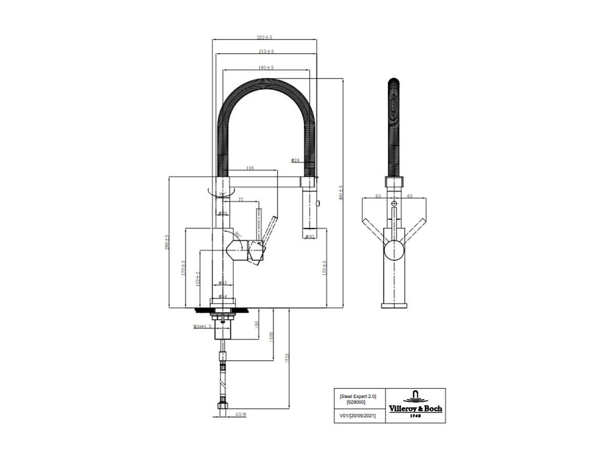Robinet cuisine VILLEROY ET BOCH Steel expert 2.0 acier massif