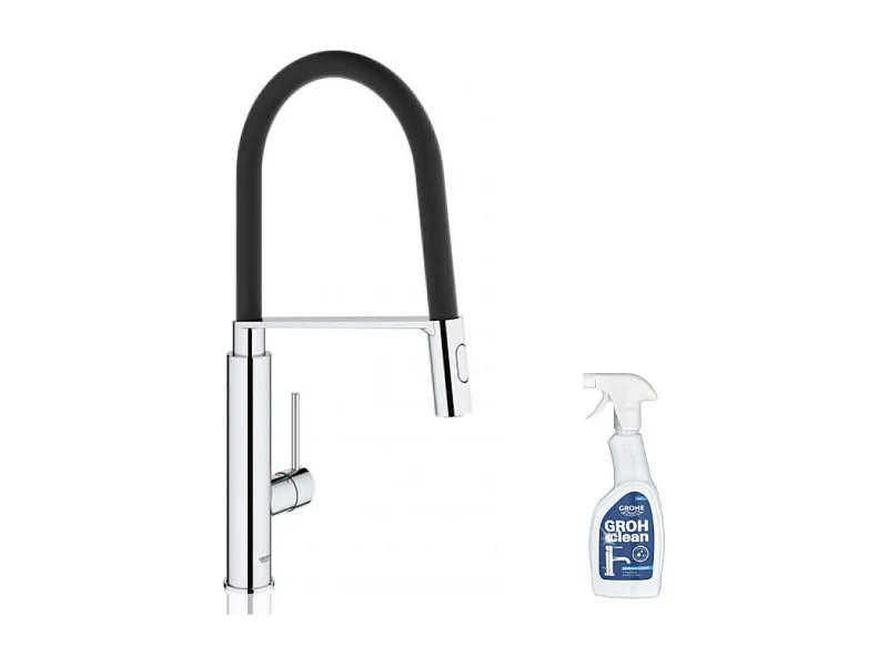 Robinet de cuisine avec douchette GROHE Feel Quickfix chromé + nettoyant GrohClean