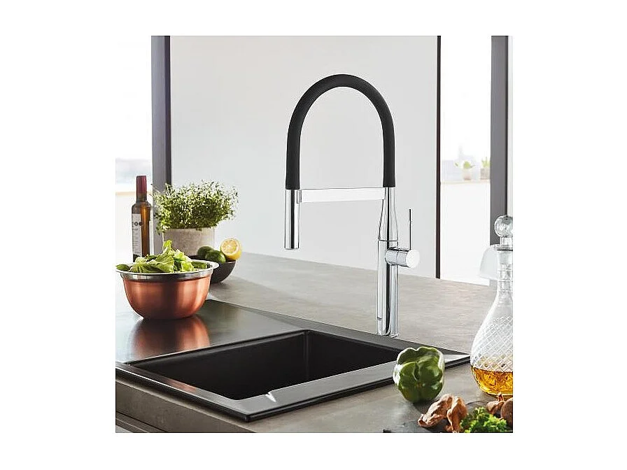 Robinet de cuisine avec douchette GROHE Feel Quickfix chromé + nettoyant GrohClean