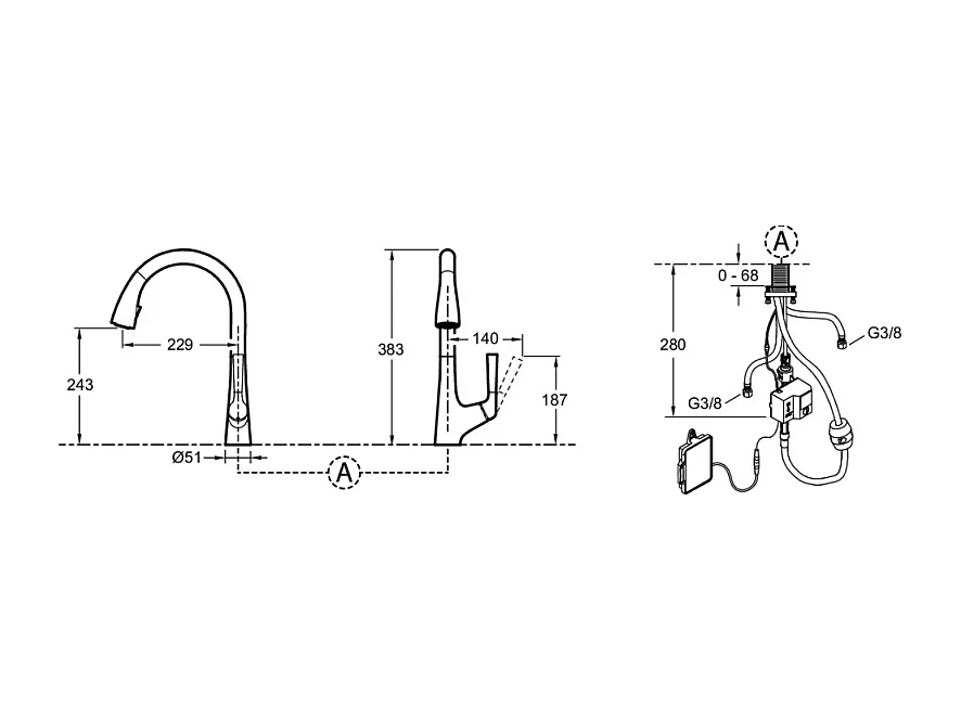 JACOB DELAFON Mitigeur cuisine Malleco détection automatique Bec haut inox brossé douchette extractible