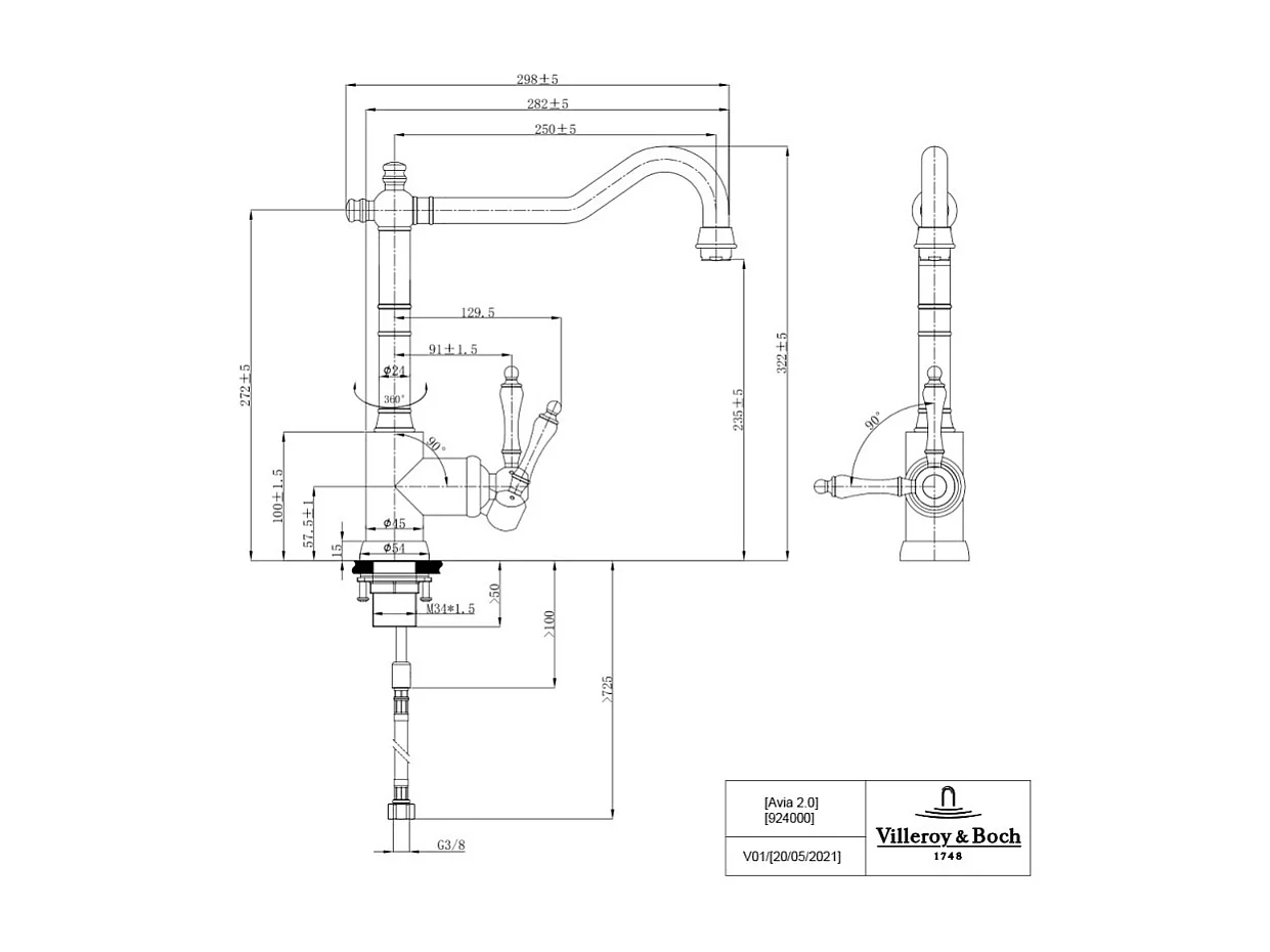 Robinet cuisine VILLEROY ET BOCH Avia 2.0 Or mat + nettoyant
