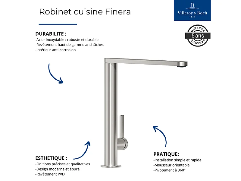 Robinet cuisine VILLEROY ET BOCH Finera or mat + nettoyant