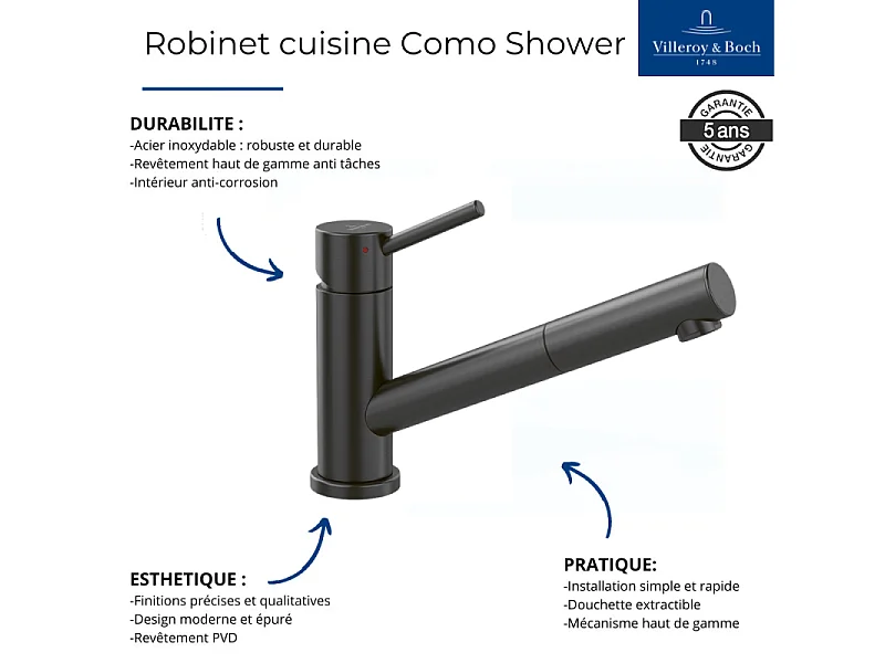 Robinet cuisine rabattable VILLEROY ET BOCH Como Shower window Anthracite