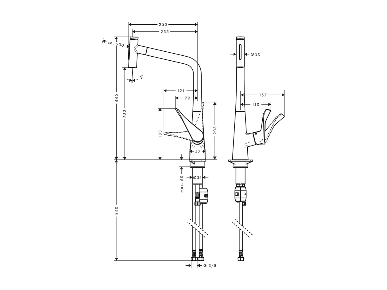 Robinet de cuisine avec douchette HANSGROHE Metris Select M71 320 2 jets chromé