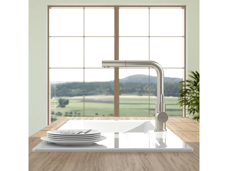 Robinet cuisine VILLEROY ET BOCH Steel Shower acier massif + nettoyant