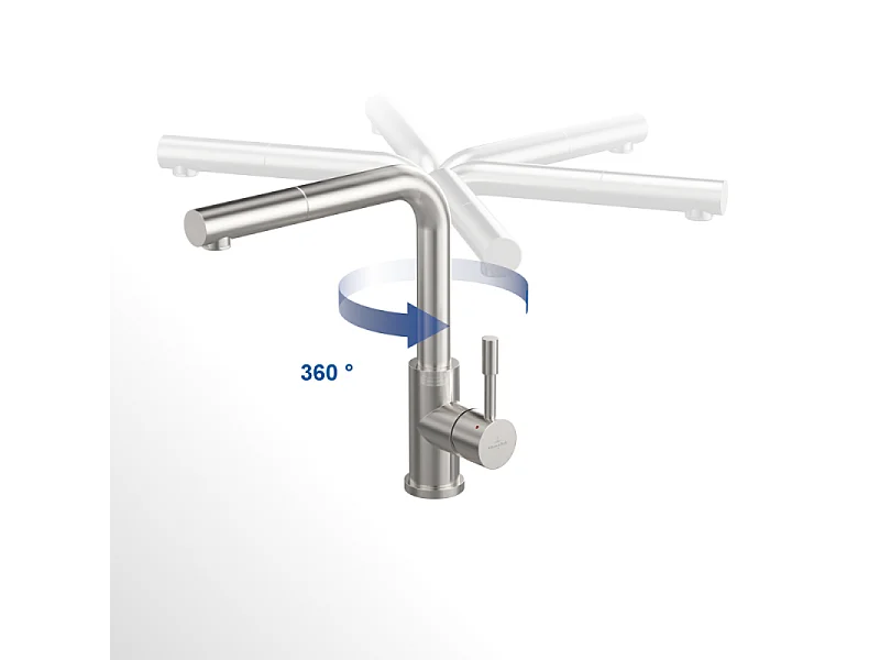 Robinet cuisine VILLEROY ET BOCH Steel Shower acier massif + nettoyant