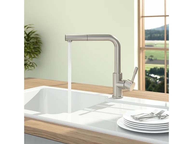 Robinet cuisine VILLEROY ET BOCH Steel Shower acier massif + nettoyant