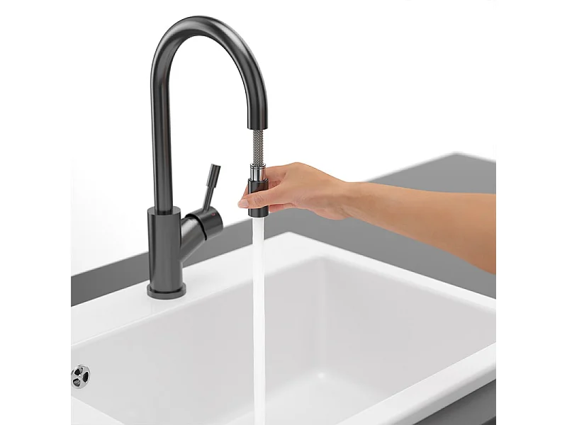 Robinet cuisine VILLEROY ET BOCH Umbrella flex anthracite + nettoyant