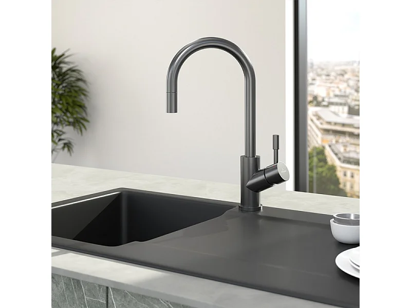 Robinet cuisine VILLEROY ET BOCH Umbrella flex anthracite + nettoyant