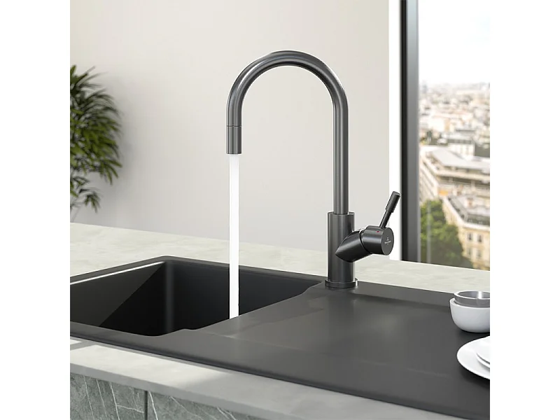 Robinet cuisine VILLEROY ET BOCH Umbrella flex anthracite + nettoyant