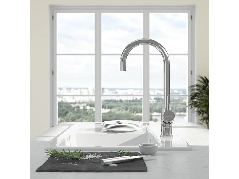 Robinet cuisine VILLEROY ET BOCH Umbrella acier massif poli + nettoyant