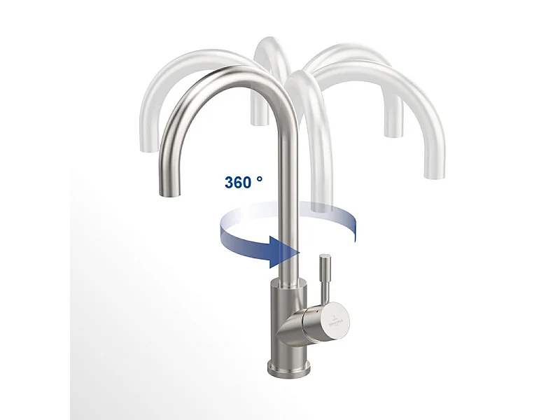 Robinet cuisine VILLEROY ET BOCH Umbrella acier massif poli + nettoyant