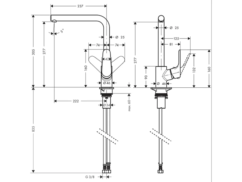 Robinet de cuisine HANSGROHE Focus M41 280 aspect acier inox