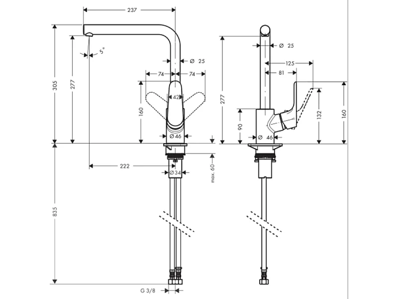 Robinet de cuisine HANSGROHE Focus M41 280 aspect acier inox
