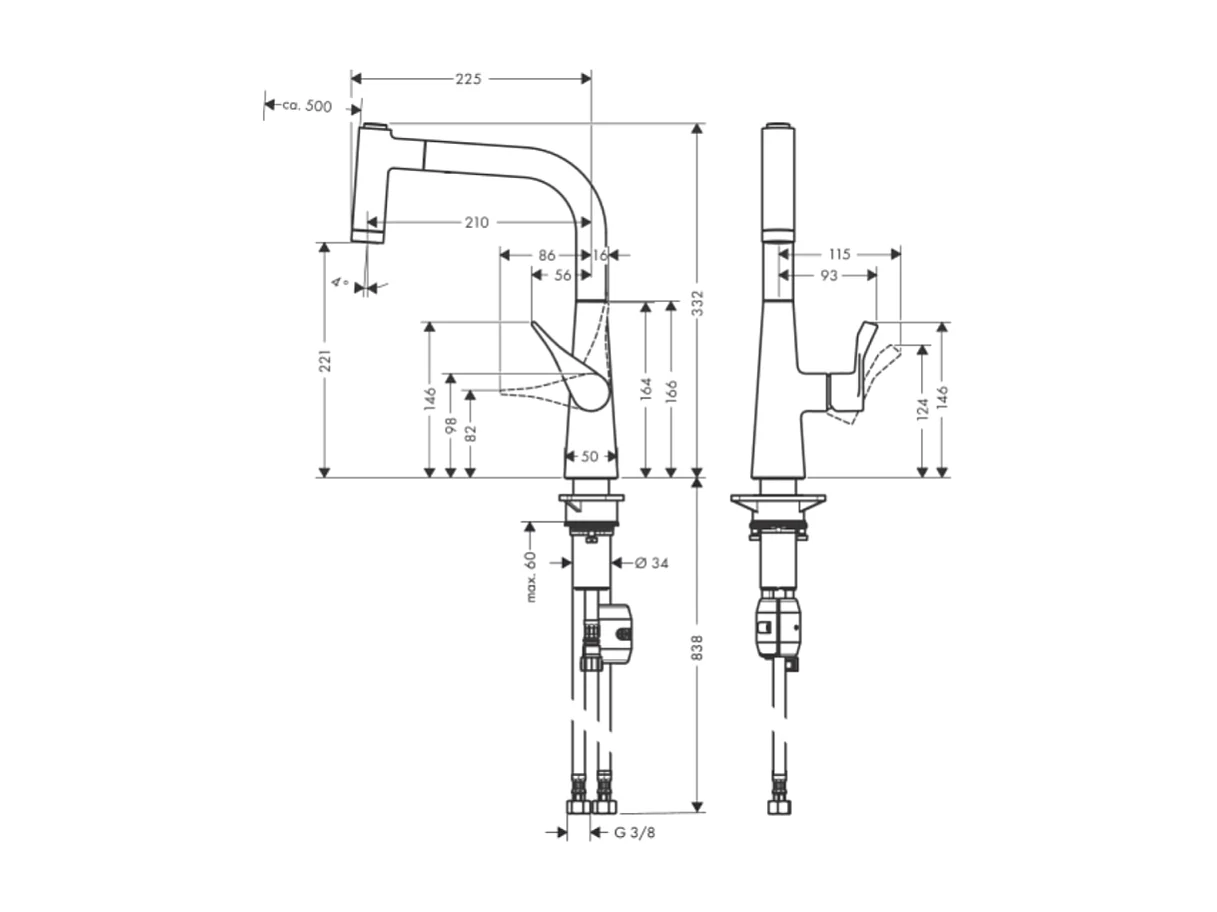 Robinet de cuisine avec douchette HANSGROHE Metris M71 220 2 jets chromé