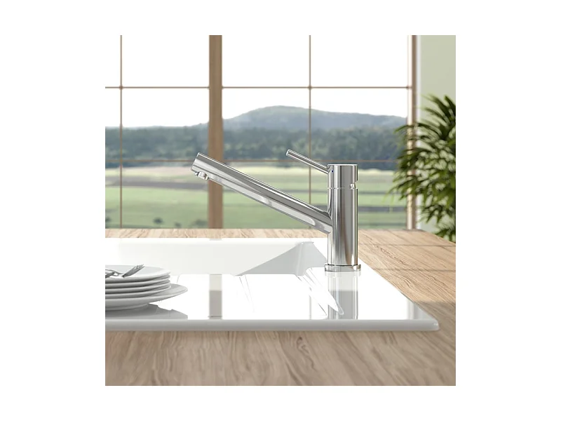 Robinet cuisine VILLEROY ET BOCH Como Acier massif poli + nettoyant