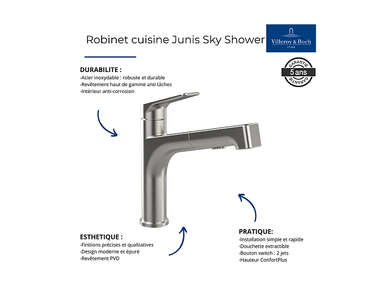 Robinet cuisine VILLEROY ET BOCH Junis Sky Shower