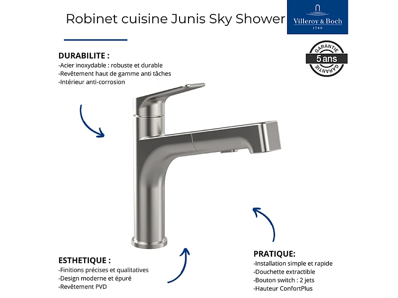 VILLEROY ET BOCH Grifo de cocina Junis Sky Shower