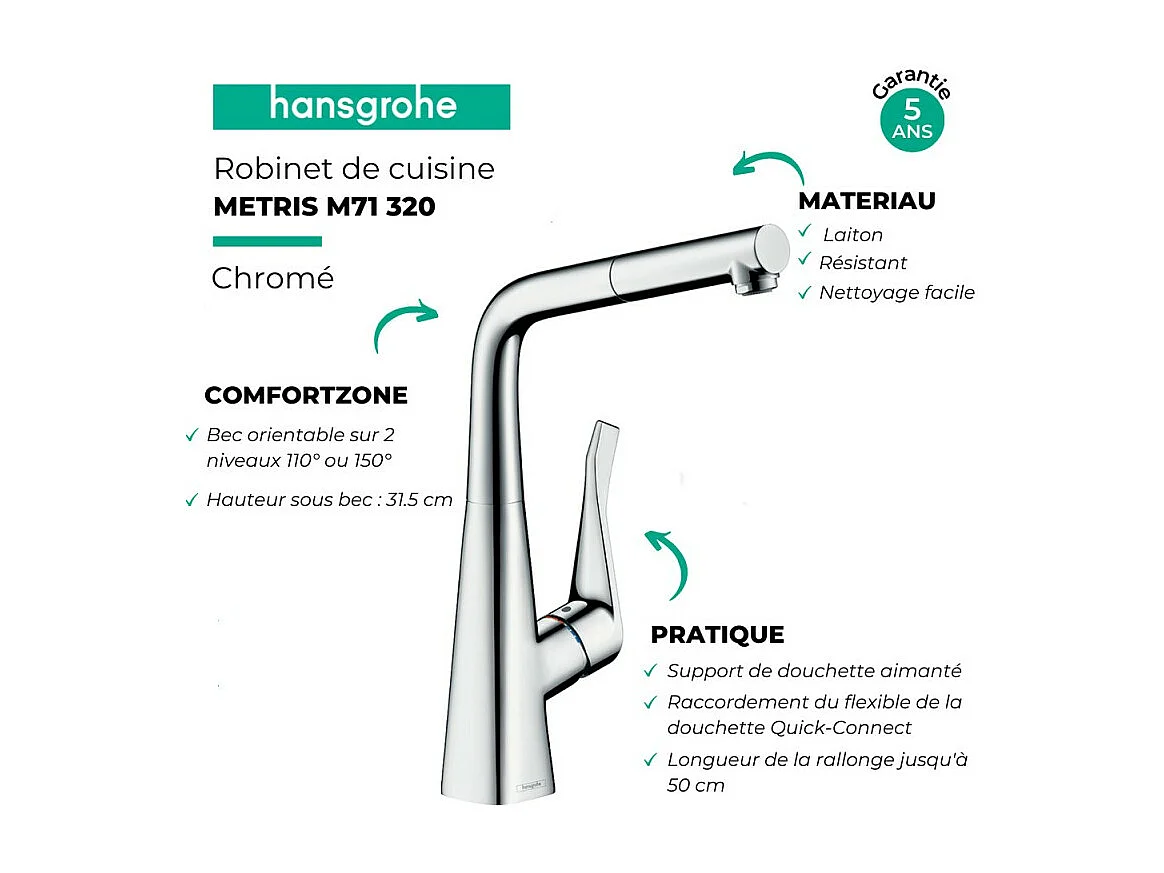 Grifo de cocina con ducha HANSGROHE Metris M71 320 cromo