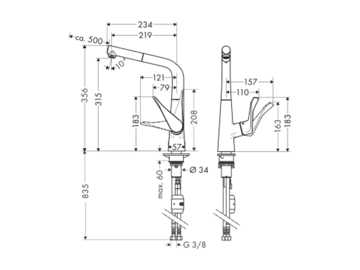 Grifo de cocina con ducha HANSGROHE Metris M71 320 cromo