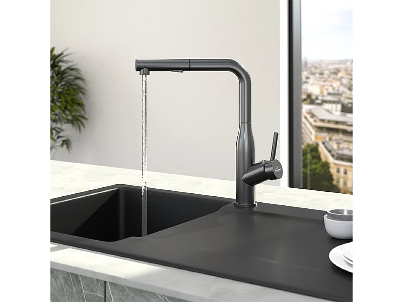 Robinet cuisine VILLEROY ET BOCH Subway Style Shower anthracite + nettoyant