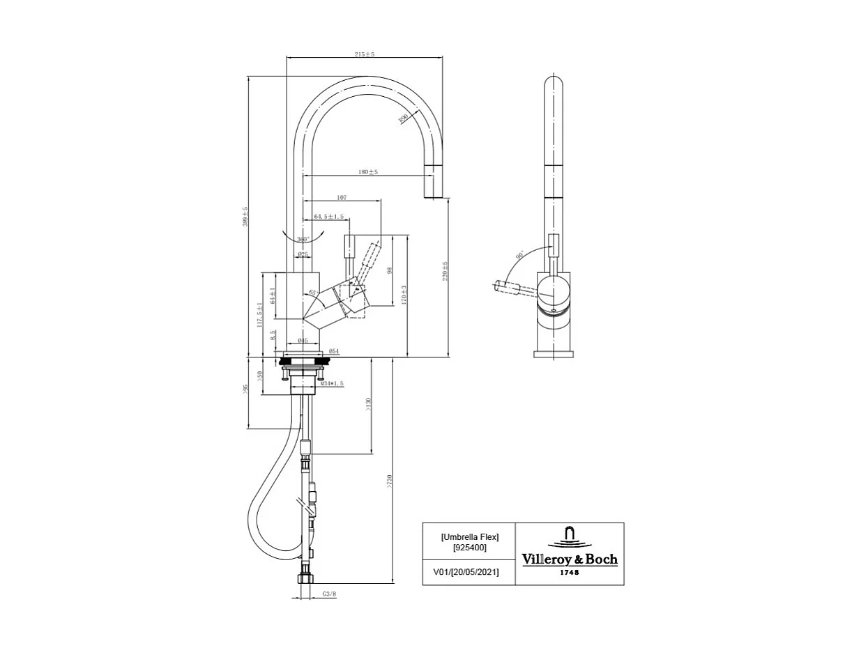 Grifo de cocina VILLEROY ET BOCH Umbrella flex oro mate