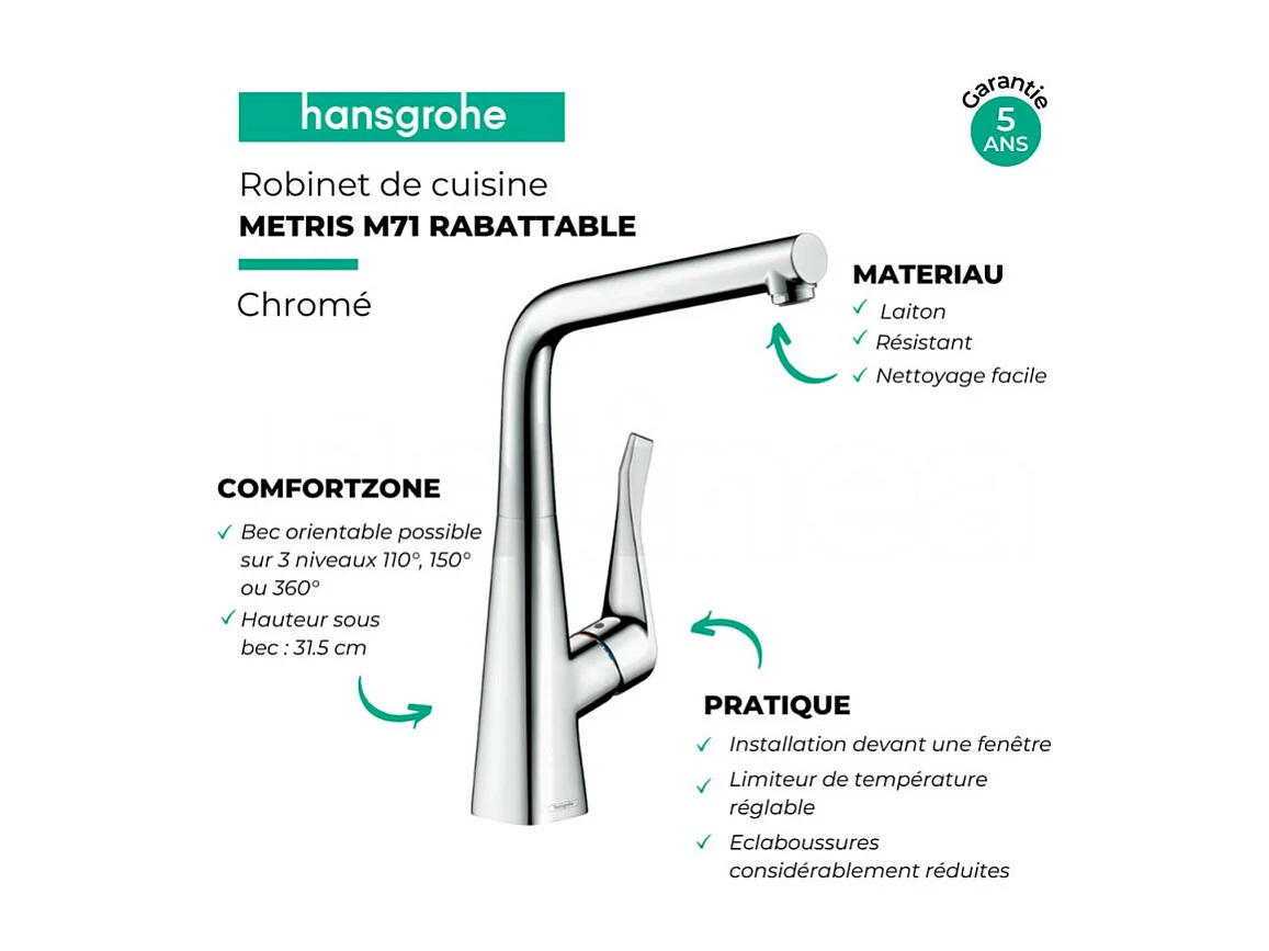 Robinet de cuisine rabattable HANSGROHE Metris M71 320 chromé