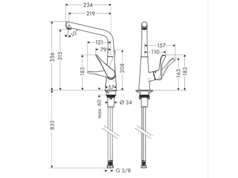 Robinet de cuisine rabattable HANSGROHE Metris M71 320 chromé