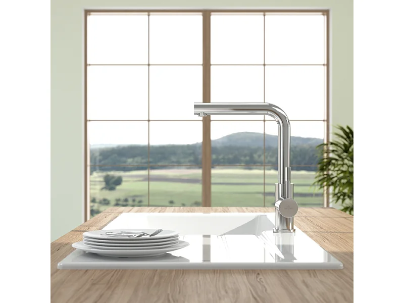 Robinet cuisine VILLEROY ET BOCH Modern Steel acier massif poli
