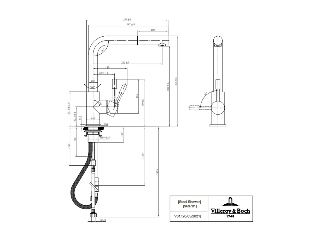Robinet cuisine VILLEROY ET BOCH Steel Shower anthracite