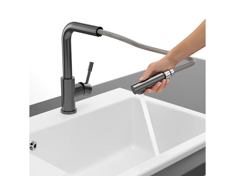 VILLEROY ET BOCH Grifo de cocina para ducha de acero antracita