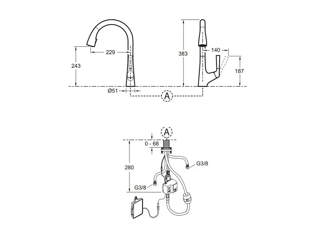 JACOB DELAFON Mitigeur cuisine Malleco infrarouge Bec haut chrome douchette extractible