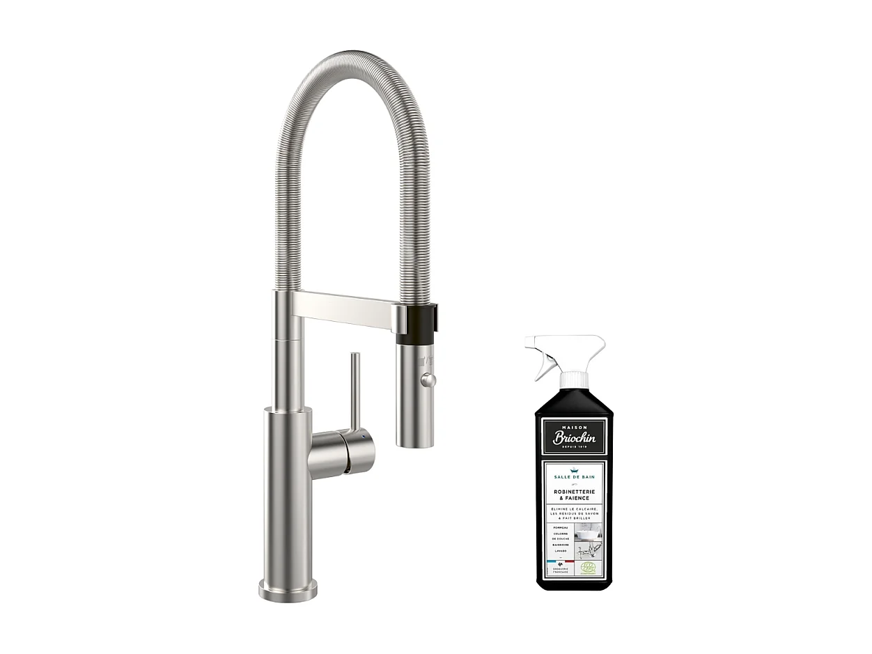 Robinet cuisine VILLEROY ET BOCH Steel expert 2.0 acier massif + nettoyant