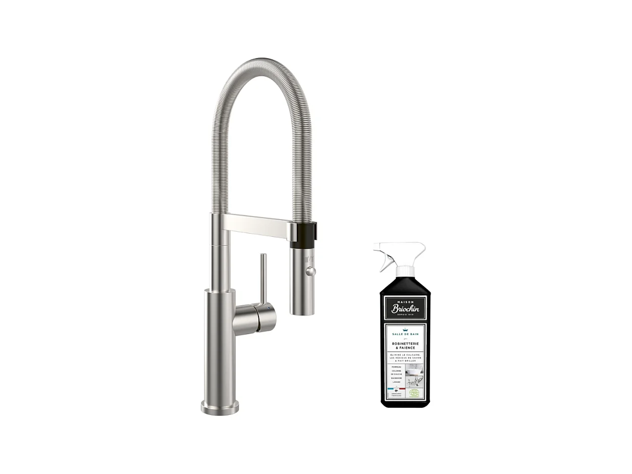 Robinet cuisine VILLEROY ET BOCH Steel expert 2.0 acier massif + nettoyant
