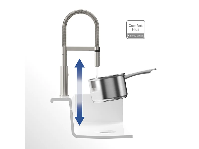 Robinet cuisine VILLEROY ET BOCH Steel expert 2.0 acier massif + nettoyant