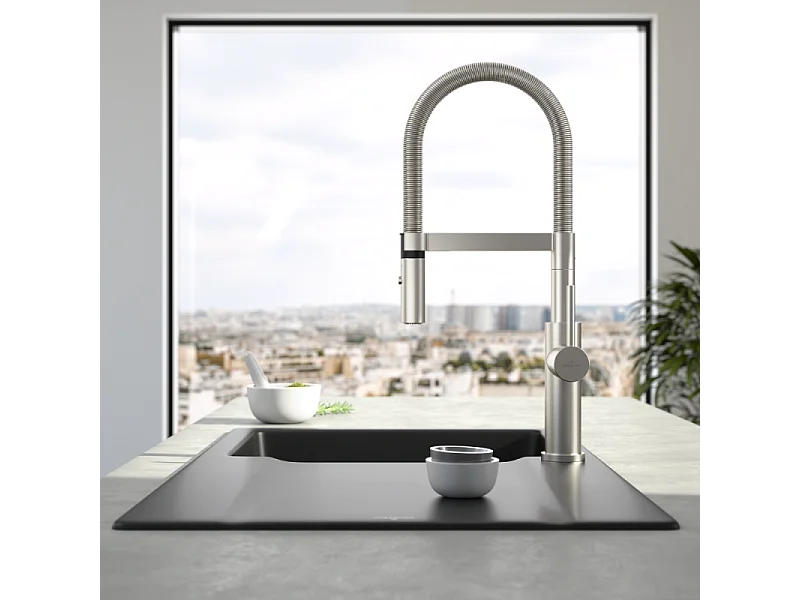 Robinet cuisine VILLEROY ET BOCH Steel expert 2.0 acier massif + nettoyant