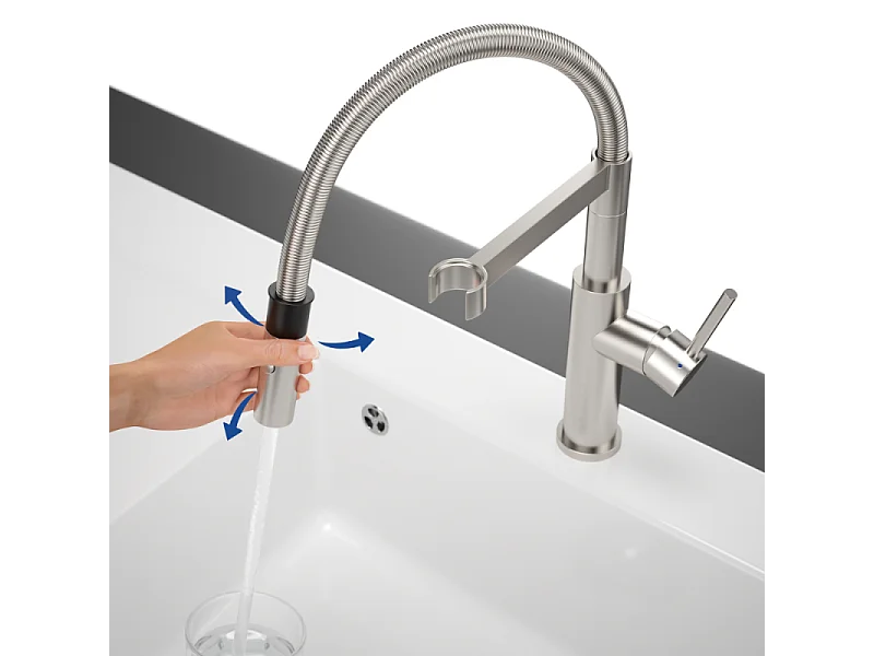 Robinet cuisine VILLEROY ET BOCH Steel expert 2.0 acier massif + nettoyant