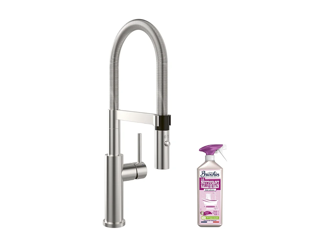 Robinet cuisine VILLEROY ET BOCH Steel expert 2.0 acier massif + nettoyant