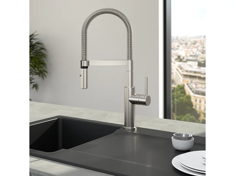 Robinet cuisine VILLEROY ET BOCH Steel expert 2.0 acier massif + nettoyant