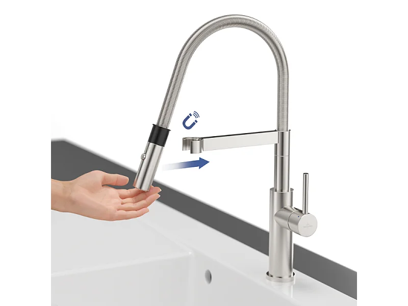 Robinet cuisine VILLEROY ET BOCH Steel expert 2.0 acier massif + nettoyant