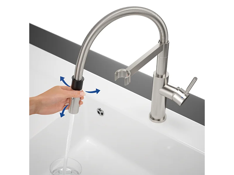 Robinet cuisine VILLEROY ET BOCH Steel expert 2.0 acier massif + nettoyant