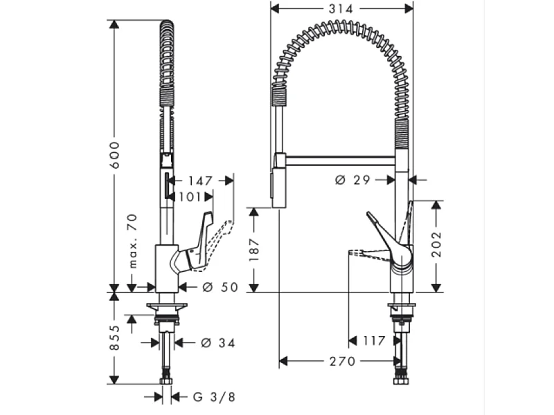 Robinet de cuisine semi-pro XXL HANSGROHE Cento 2 jets chromé