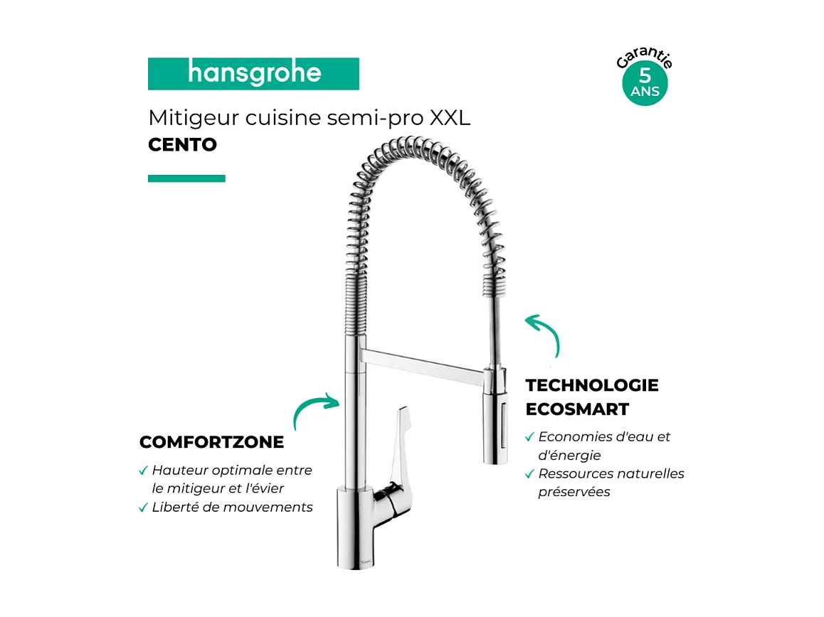 Robinet de cuisine semi-pro XXL HANSGROHE Cento 2 jets chromé