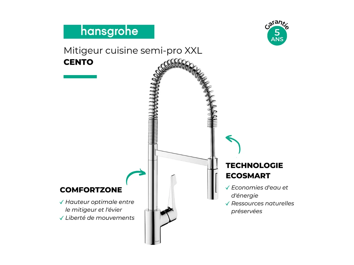 Robinet de cuisine semi-pro XXL HANSGROHE Cento 2 jets chromé