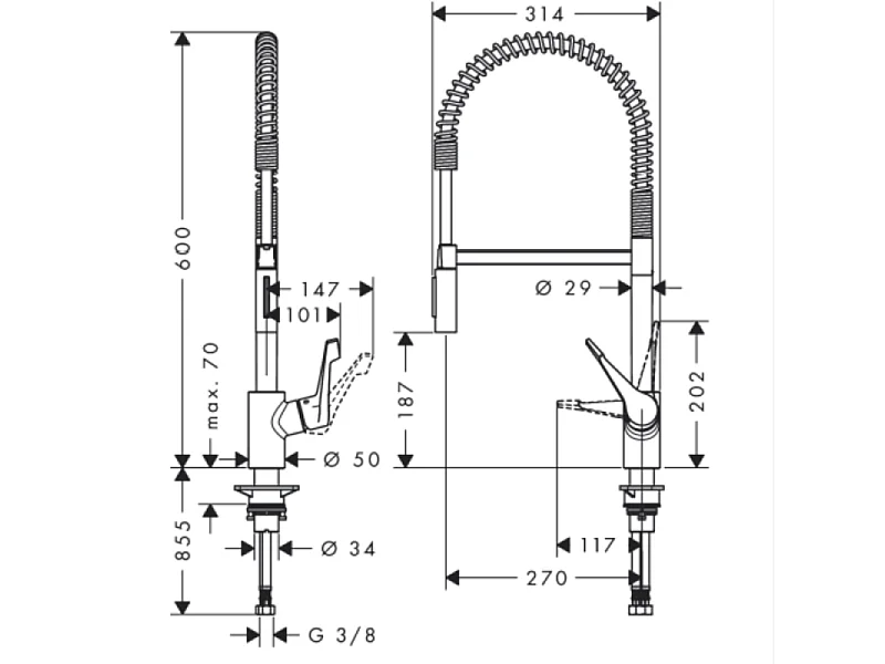 Robinet de cuisine semi-pro XXL HANSGROHE Cento 2 jets chromé