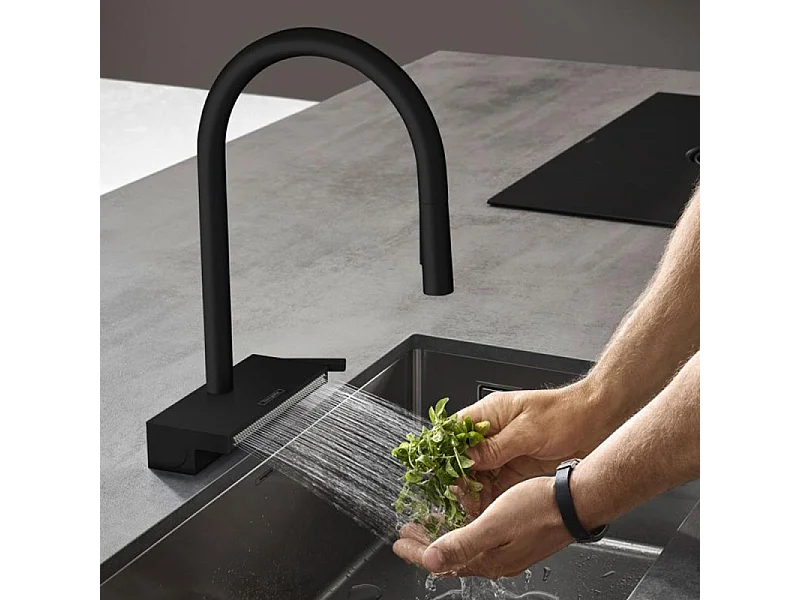 Robinet de cuisine avec douchette HANSGROHE Aquno Select M81 170 sBox 3 jets noir mat