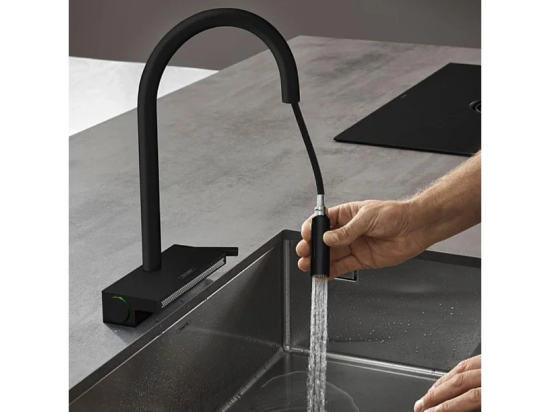 Robinet de cuisine avec douchette HANSGROHE Aquno Select M81 170 sBox 3 jets noir mat